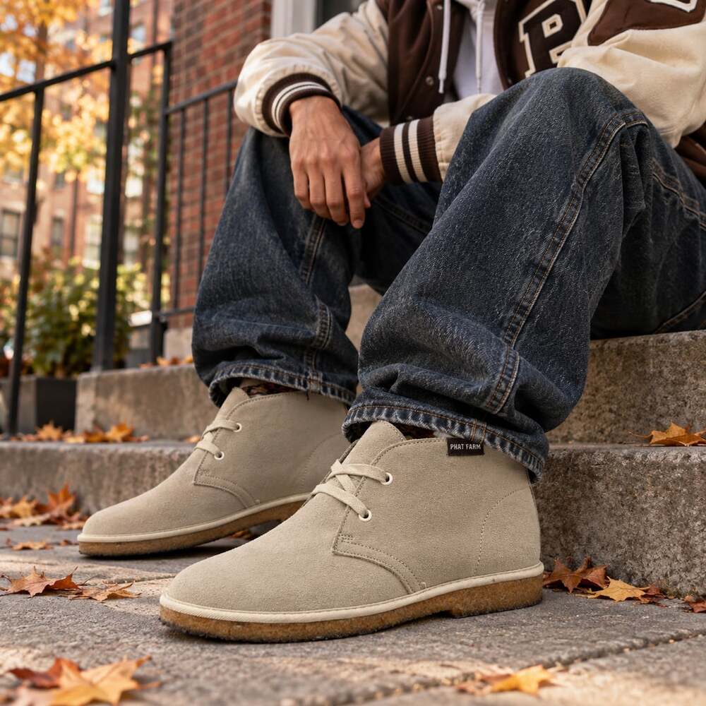 Phat Farm Suede Desert Boots Tan Beige Crepe Sole Size 9.5